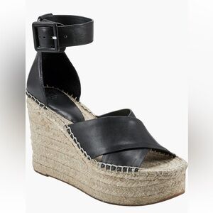 MARC FISHER ❤️‍🔥 BLACK LEATHER ESPADRILLE PLATFORM WEDGE NWT SIZE 10